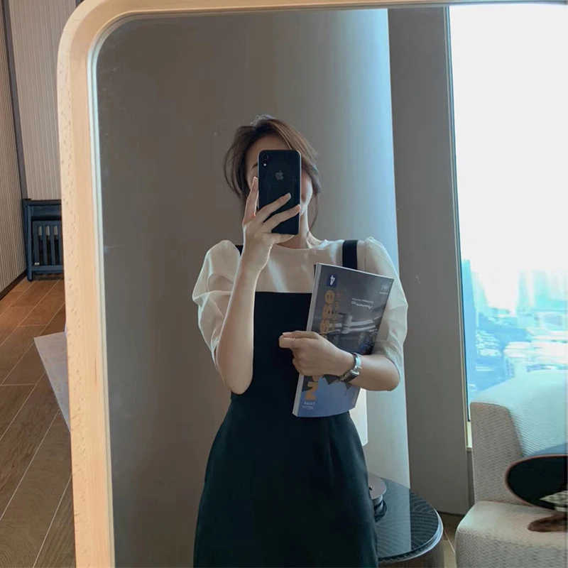 French sle Salt Sweet 2024 New Women clothes Age-Reducing Foreign Shirt Dress Two-piece Set Suspender Skirt Women's Summer ...