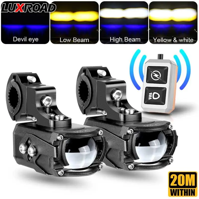 

10V-48V Driving Lamp Metal Spotlight White Yellow LED Blue Demon Eye For Motorcycle Bike Car With Wireless Switch button battery