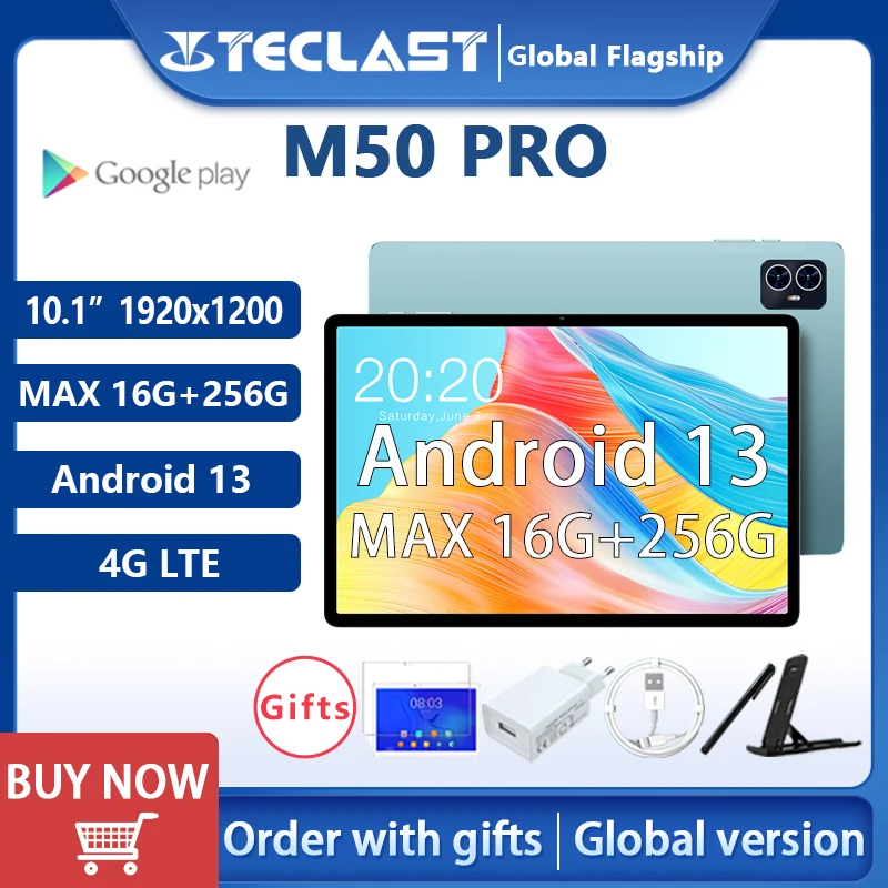 【NEW】Teclast M50 PRO Tablet MAX 16GB+256GB 10.1" 2K Android 13 1920x1200 UNISOC T616 Octa Core 4G Network Type-C Camera 5MP+13MP