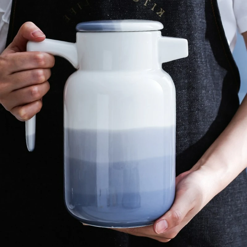 

Nordic Ceramic Cold Kettle Water Bottle Living Room Large Capacity White Kettle Tie Pot Filter Teapot Drinkware Kitchen Dining
