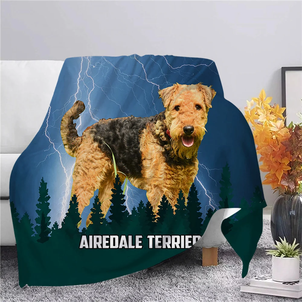 

CLOOCL Pet Dog Airedale Terrier Flannel Blanket Print Animal Throws Blanket Hiking Picnic Blanket Office Nap Blanket Warm Quilt