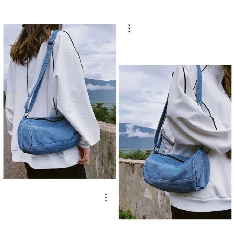 2022 New Denim Simple Handbags Cylinder Messenger Bag Literary Student Schoolbag Small Bag Canvas Mobile Phone shoulder Bags