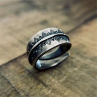 vintage style glossy geometric square texture rings simple personality men women silver color metal open ring party gift jewelry