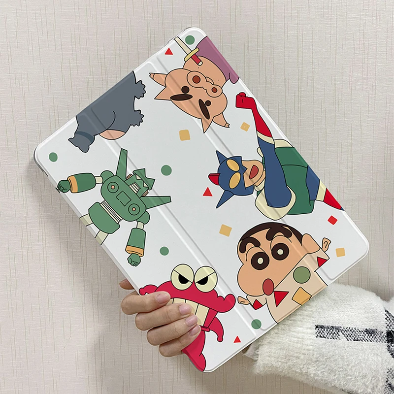 Cartoon Crayon Shinchan Ipad Case Suitable for 2021 Silicone Anime Shinchan Ipadpro Case with Pen Slot Air4 Lazy Holder