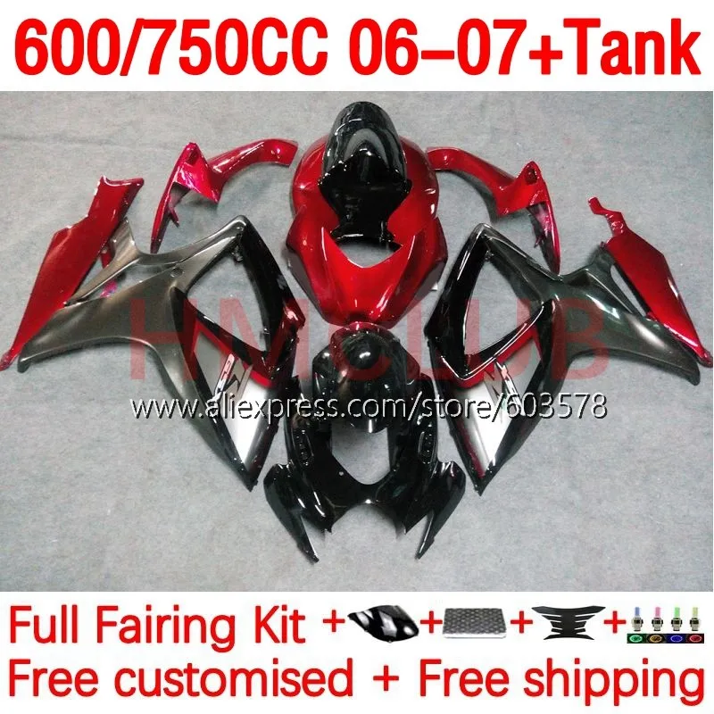 

+Tank Injection For SUZUKI GSXR-750 K6 GSXR 600 750 CC GSXR750 GSXR600 06 07 GSXR-600 2006 2007 Fairings 177No.88 red glossy
