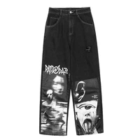 deeptown grunge gothic baggy jeans women harajuku punk goth print denim pants high waist emo dark academia wide leg trousers