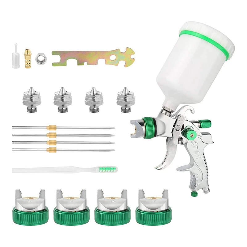 

1 Set HVLP Spray Gun Set Metal HVLP Spray Gun Set With 4 Nozzles 1.4/1.7/2.0/2.5Mm And 600Cc Cup For Cars, Wall, Furniture