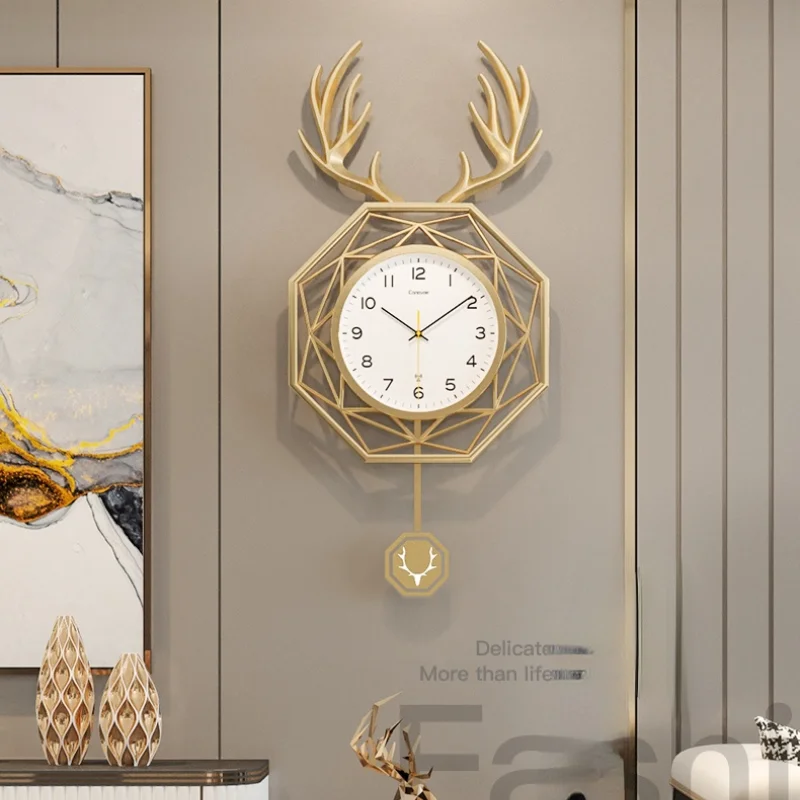 

Giant Luxury Minimalist Wall Clock Living Room Deer Large Silent Metal Wall Clock Modern Design Reloj Pared Grande Home Decor