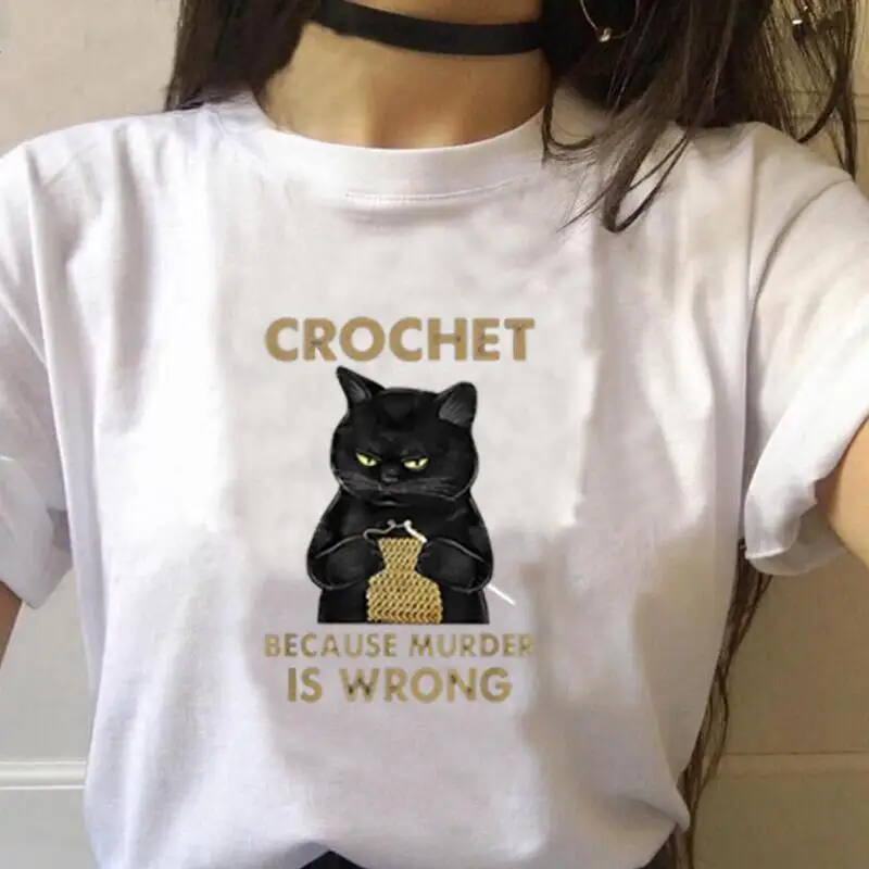 

Funny Crochet Because Murder Is Wrong Print T Shirt Women Tops Summer Loose Tshirt Harajuku Shirt Tee Shirt Femme Camiseta Mujer