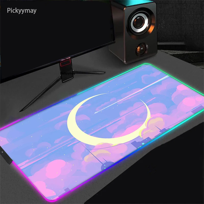 rgb anime mouse pad sailor moon landscape table mat laptop gaming keyboard kawaii desk mat led lighting mousepad xxl gamer rug free global shipping