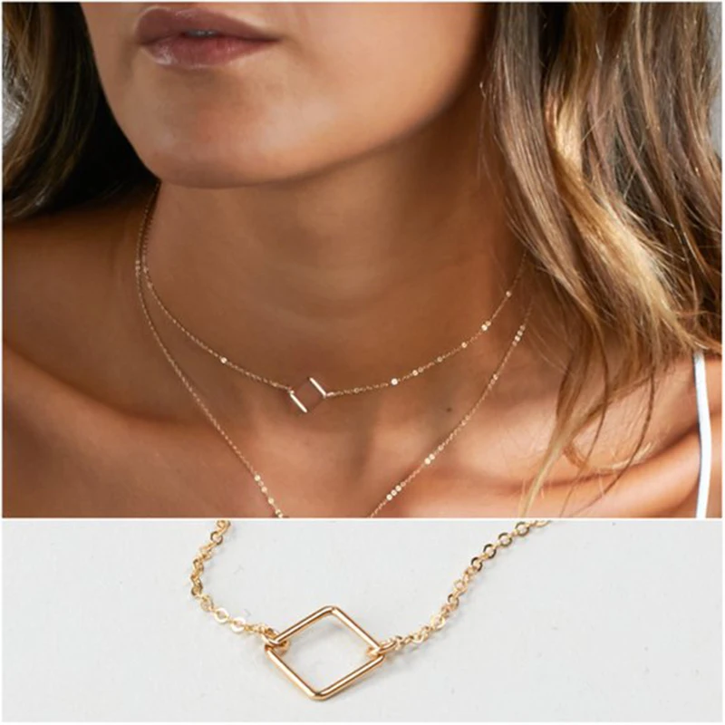 

Gold Filled Exquisite Square Necklace Handmade Jewelry Choker Pendants Collier Femme Kolye Collares Women Necklaces Boho Jewelry