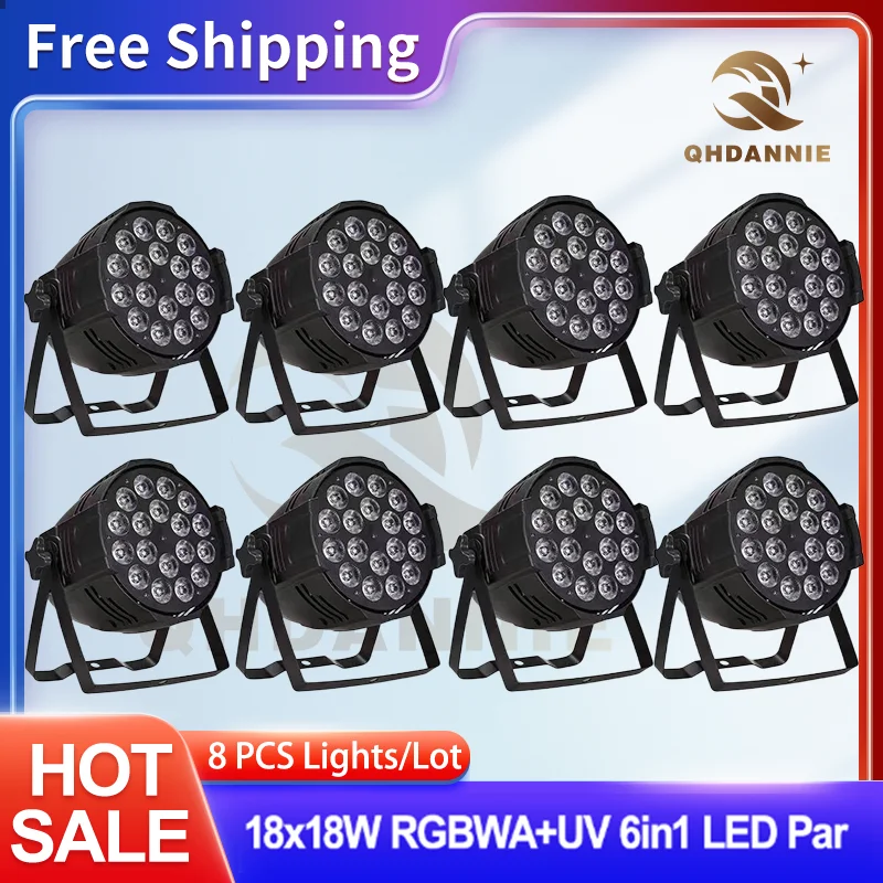 

8Pcs Aluminum Alloy LED Par 18x12W RGBW 4in1 LED Par Sound Action Flat Par Light DMX Stage Lights Party KTV Disco DJ Lamp