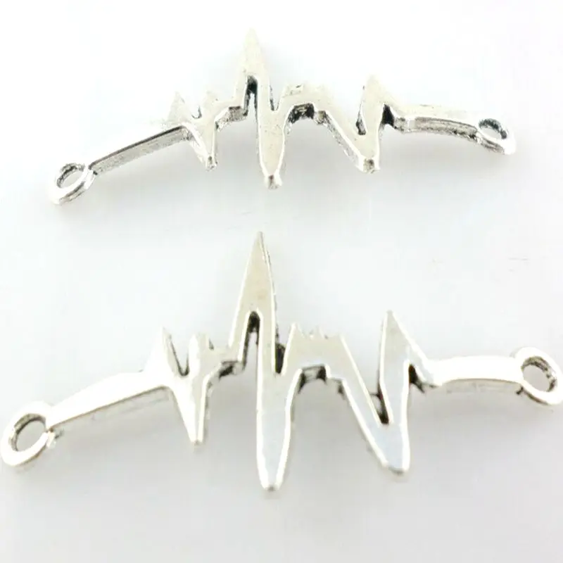 Винтажное изделие из серебра электрокардиограмма символ кулон шармы-соединители для изготовления ювелирных изделий Аксессуары, браслеты ручной работы 44x20 мм Giftss