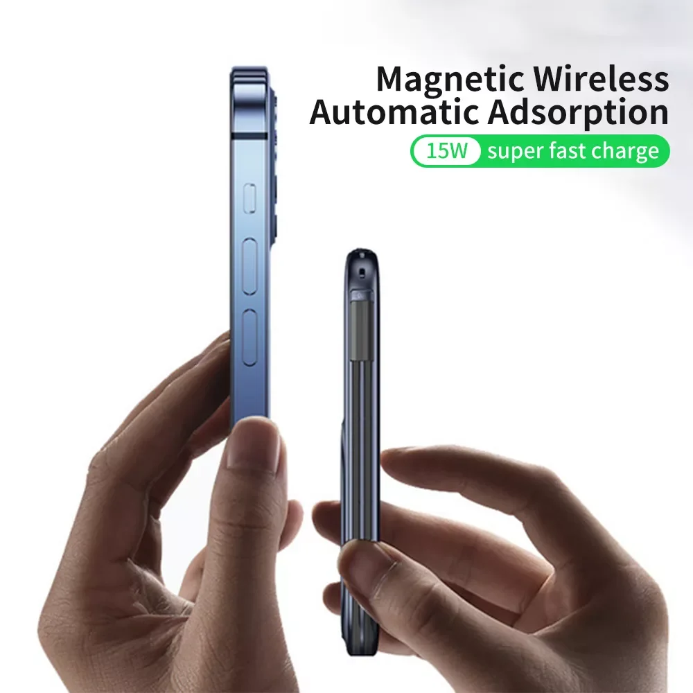 

NEW2023 20000/10000mAh Wireless Power Bank PD 20W External Battery USB C Fast Charge iPhone 12 Pro Max Led Display With wires
