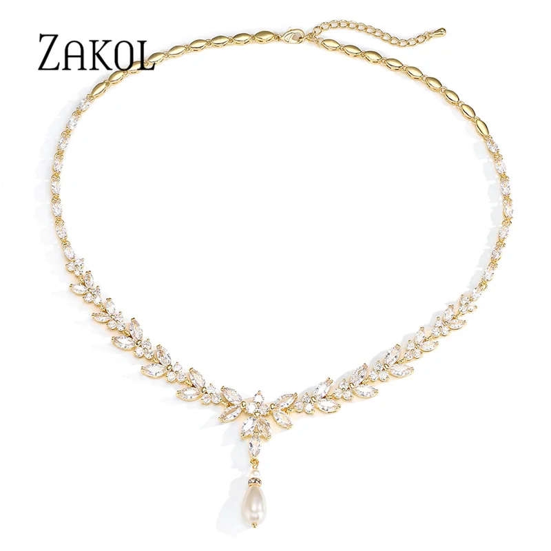 

ZAKOL роскошные изысканные ожерелья-цепочки с огранкой из Кубического циркония в форме листа для женщин, модные свадебные украшения для вечер...