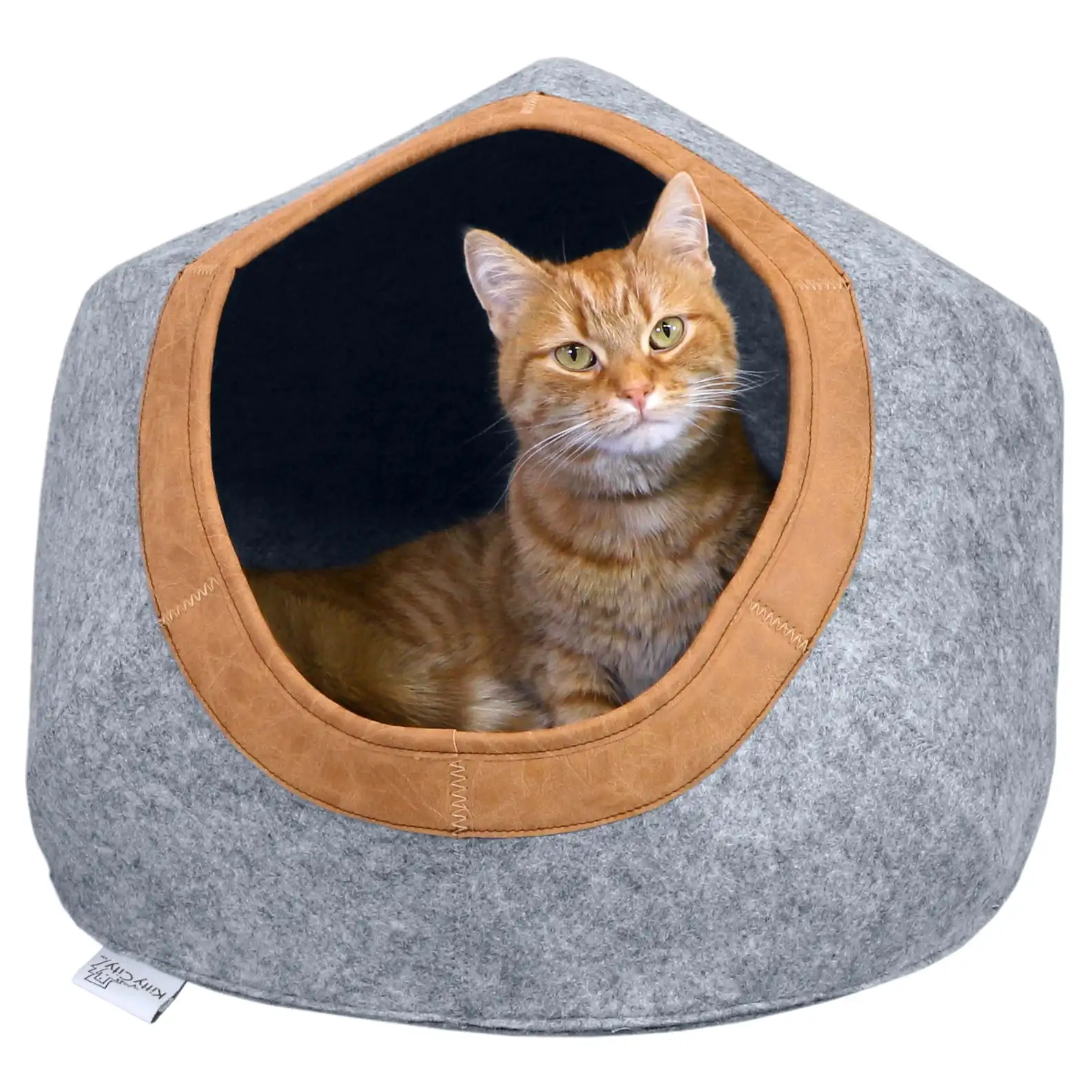 

Large Faux Leather Trimmed Felt Cat Cave, Felt Bed, Felt Lounge, Cat/Kitten