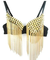 2022 new european american fashion ds stage outfit gathering type heavy metal rivet pendant sexy bra tassel