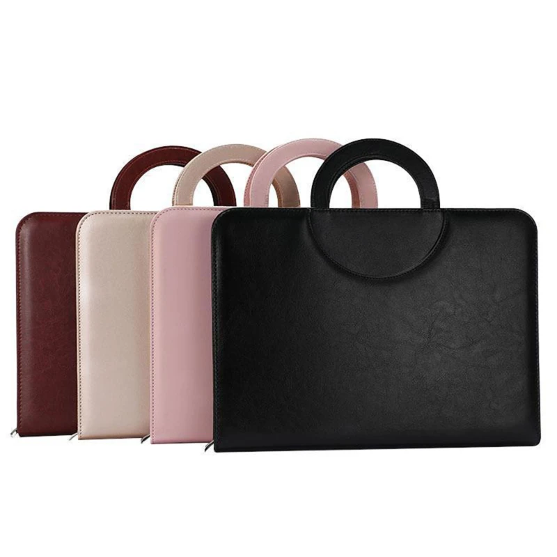 

A4 Portfolio Folder With Handles Women Business Briefcase Pu Leather Document Case Notebook Organizer Binder File Bags