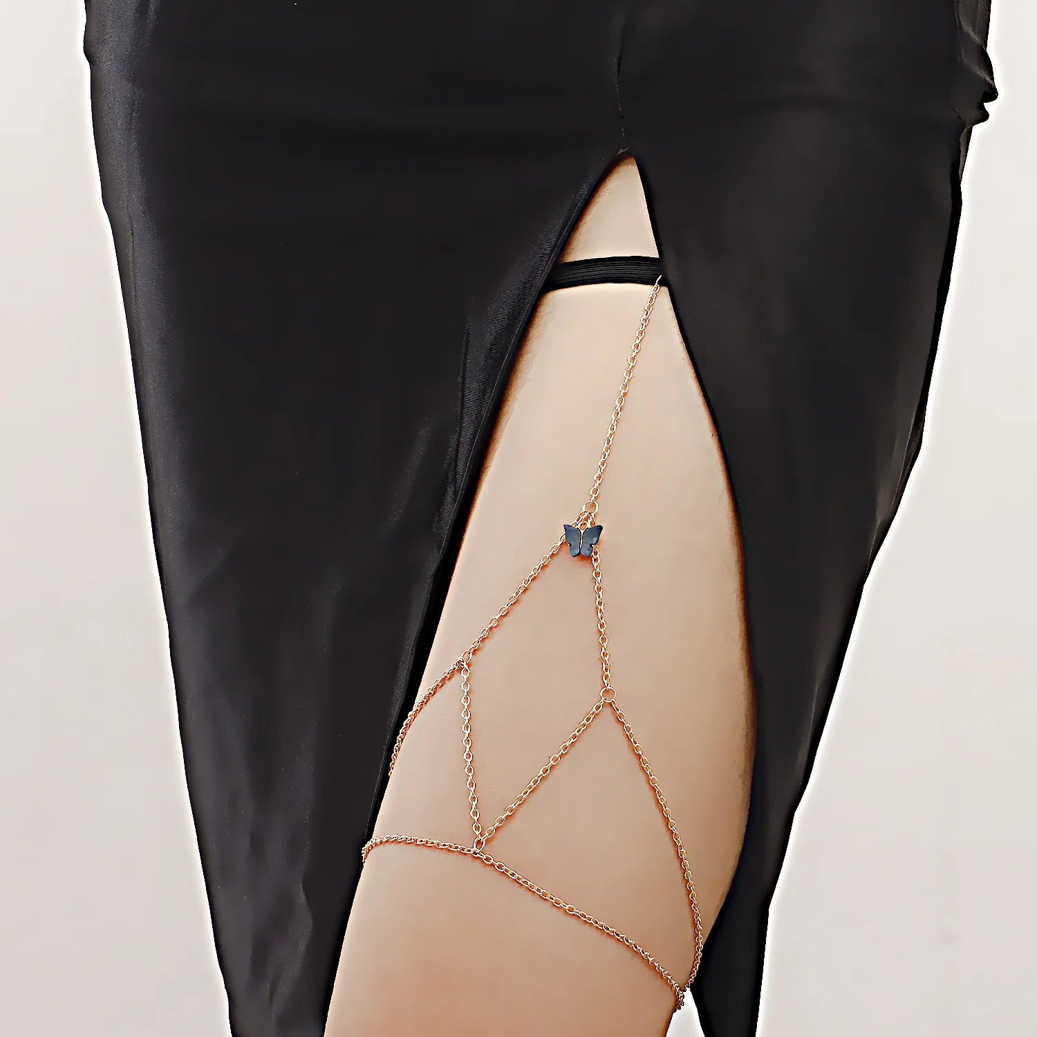 

Black Butterfly Geometric Chain Thigh Accessories Women's Elastic Cord Leg Chain