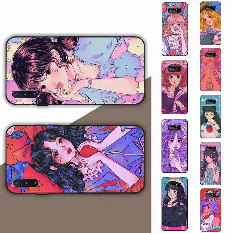 

Kawaii Japanese Anime illustration Girl Phone Case for Samsung Note 5 7 8 9 10 20 pro plus lite ultra A21 12 72