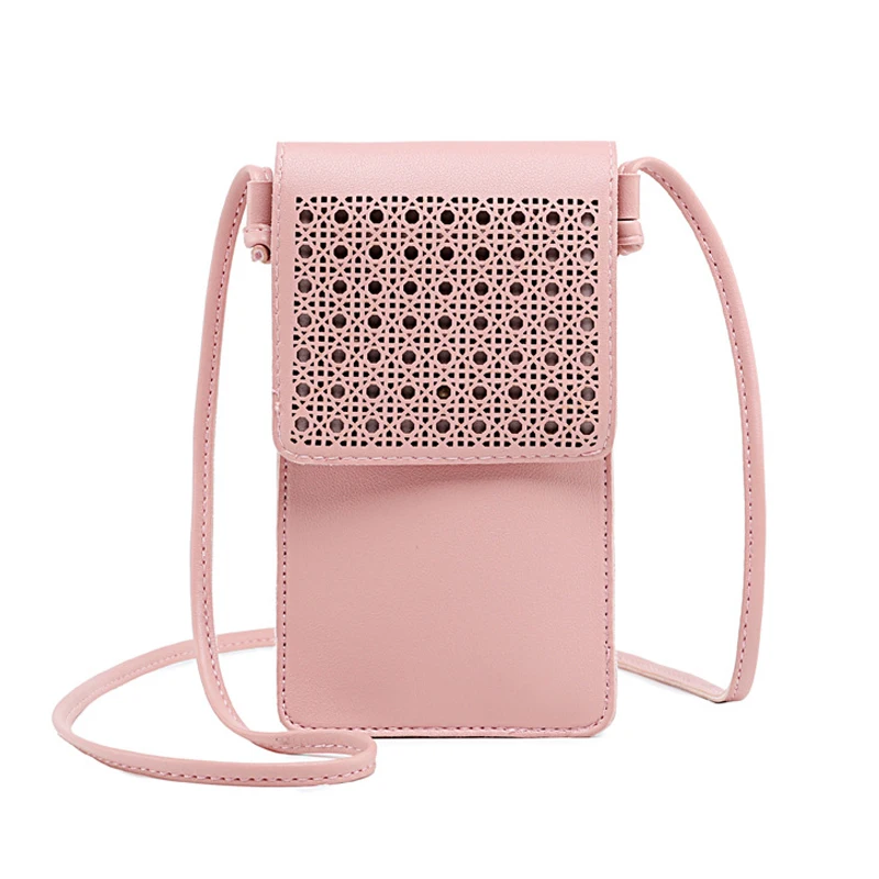 

Touch Screen Cell Phone Bag Transparent Women Handbag PU Leather Messenger Wallet Purse Small Carving Flap Bag Shoulder Bag