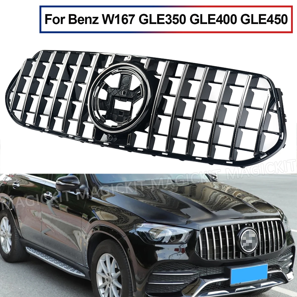 

Black Replacement Front Bumper GTR Grille Fit for Mercedes GLE Class W167 SUV C167 Coupe 2020 - 2022, Not for GLE63 AMG