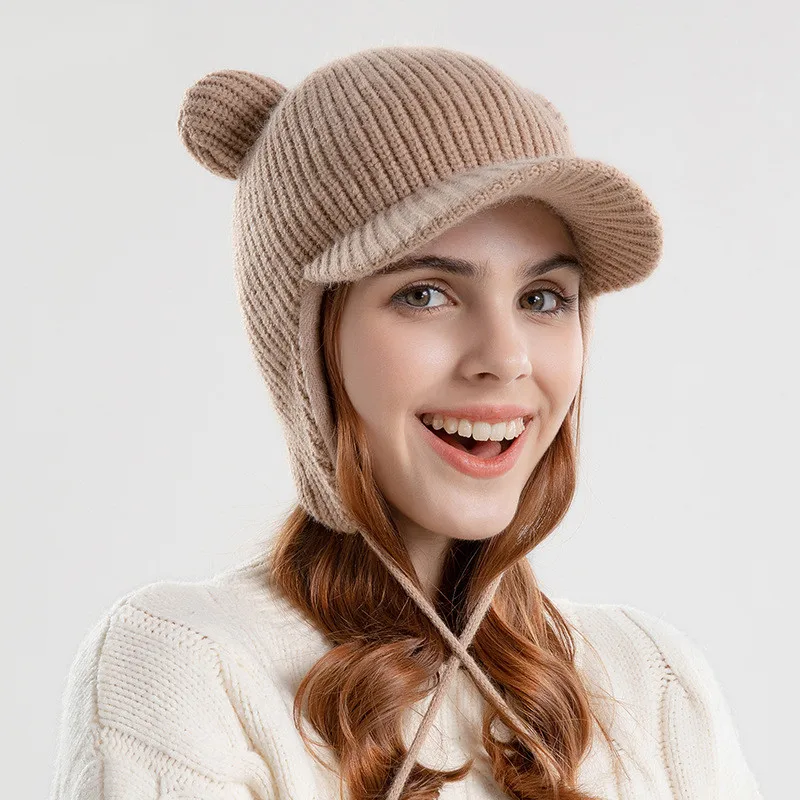 

Женские зимние теплые шапки, корейский флисовый вязаный пуловер, шапки Y2K, винтажная утепленная шапка, офисные женские кепки в стиле Харадзюку, остроконечные кепки