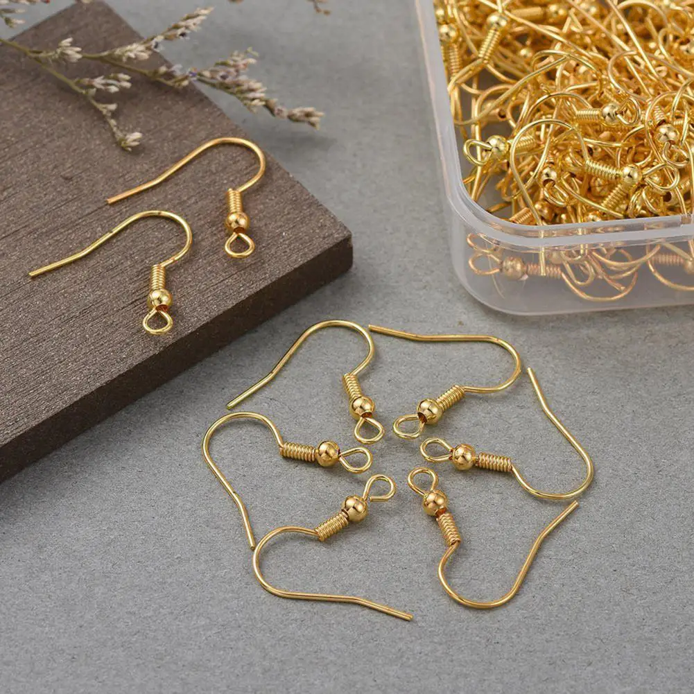 200Pcs Fish Earring Hook Clasps Ear Wire Connector Hooks with Iron Bead Jewelry Findings Making Accessories