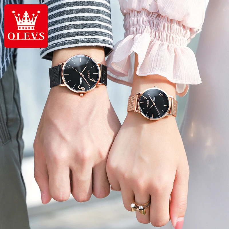 OLEVS Top Brand Fashion Simple Dial Casual Watch Couple Wristwatches Weekly Calendar 30M Waterproof 2022 New Couple Watch 2863