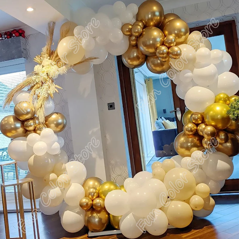 

165pcs Golden Memorial Day Party Arch Backdrop Baby Shower Events Celebration Sand White Decor Birthday Balloon Garland Kits