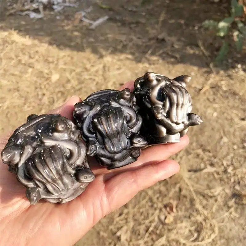 5 см натуральный серебряный обсидиан Медуза череп резьба исцеление фэншуй камни