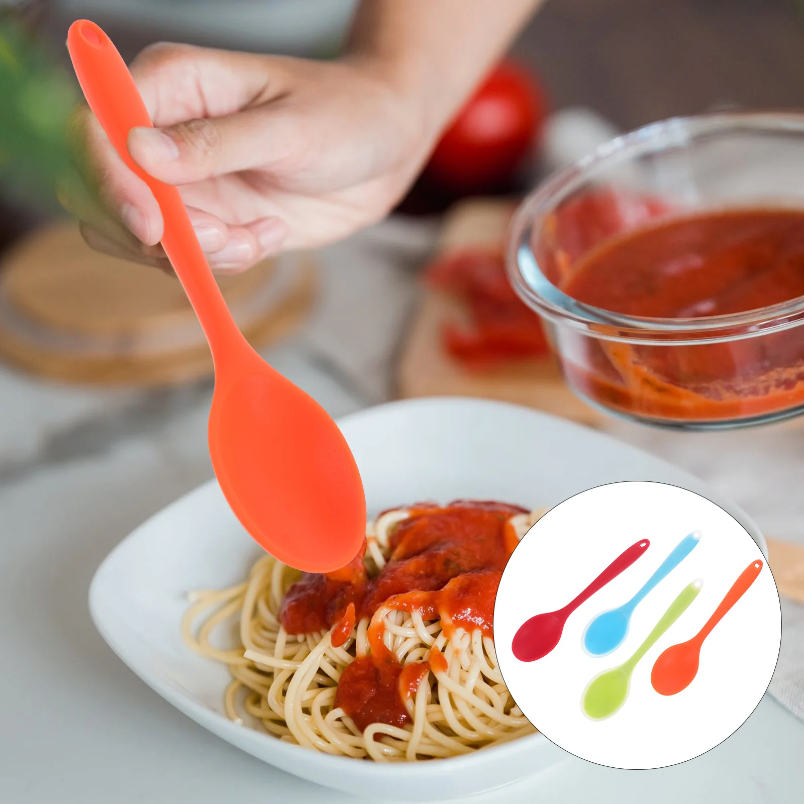 

4 Pcs Silicone Spoon Kitchen Supplies Soup Spoons Stirring Multipurpose Long Handle Tableware Body for Home Rice Salad