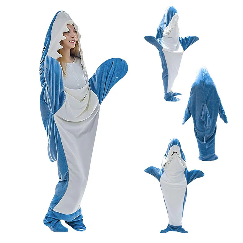 

Мягкое мультяшное одеяло с акулой, толстовка, теплый фланелевый спальный мешок, пижамы, носимый одеяло с акулой, для родителей и детей, игровой костюм с акулой, домашняя одежда
