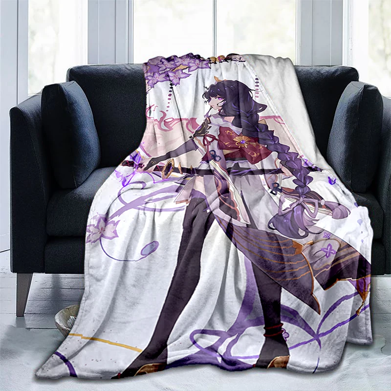 

Cartoon Genshin Impact Printed Blanket Flannel Warmth Soft Plush Sofa Bed Throwing Blankets Plush Throwing Anime Cute Blanket