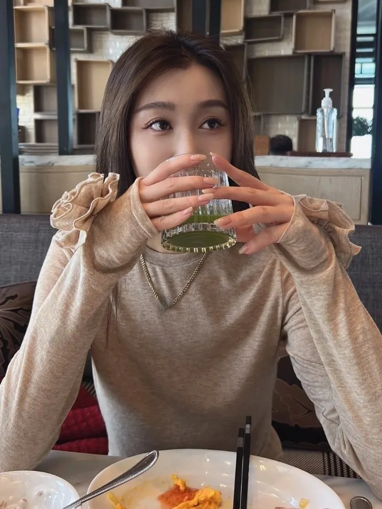 Женские осенние простые приталенные топы с цветами женская одежда 2024 модная