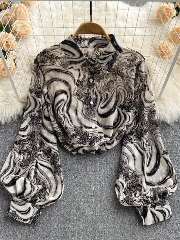 Женская шифоновая рубашка с длинным рукавом цветочным принтом |