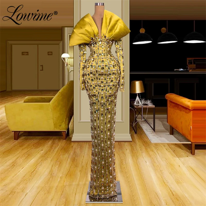 

Lowime Robe De Soirée Femme Dubai Design Beaded Evening Gowns 2022 Mermaid Prom Dresses Vestidos De Fiesta Long Prom Dress Plus