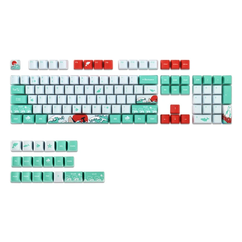 

123 Key Keycaps Dye Sublimation PBT Coral Sea Keycap For Ikbc Cherry MX Annie Mechanical Keyboard 61/64/84/87/104/108