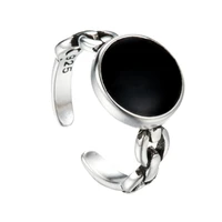 new arrival fashion black round glue dropping resin silver plated ladies open rings promotion jewelry for women christmas gifts