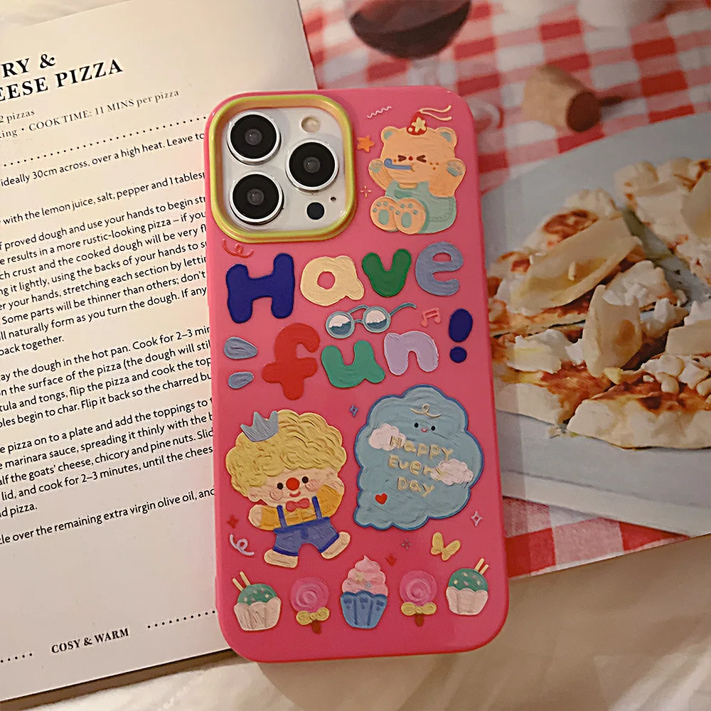 

Rose Red Cute Boy Cake Happy Bear Silicone Soft Cover for iphone14 Xr Xsmax 8 7 Plus SE 2020 x 12 13 Pro Max Mini 11 Capa Shell