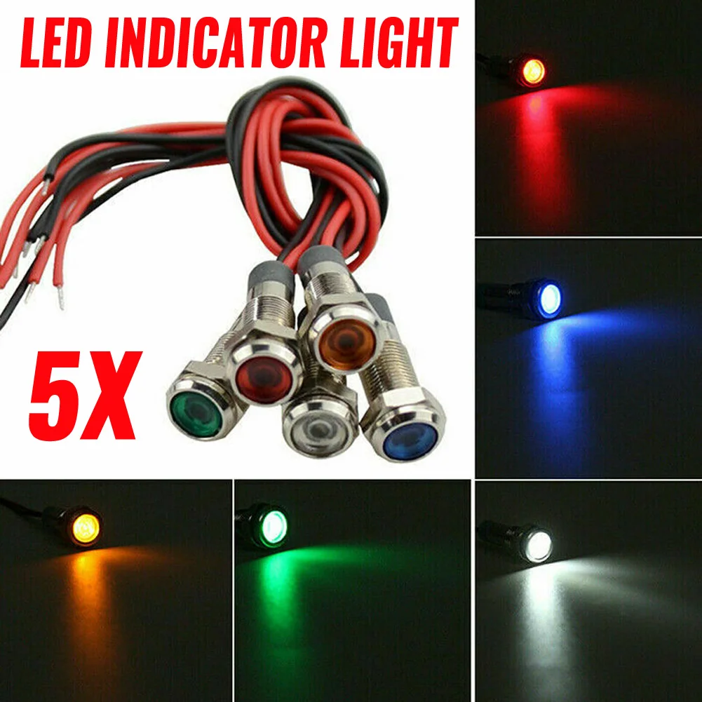 

5pcs 12-24V 6mm LED Indicator Light Car Boat Dash Dashboard Panel Warning Pilot Lamp IP65 Signal Power Supply Work Light 5 Color