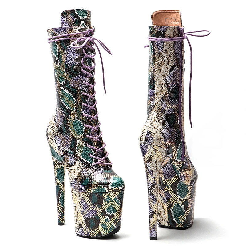 Leecabe 20CM/8Inch patent leather  boots heels platform short boots model nightclub super high heel  4B