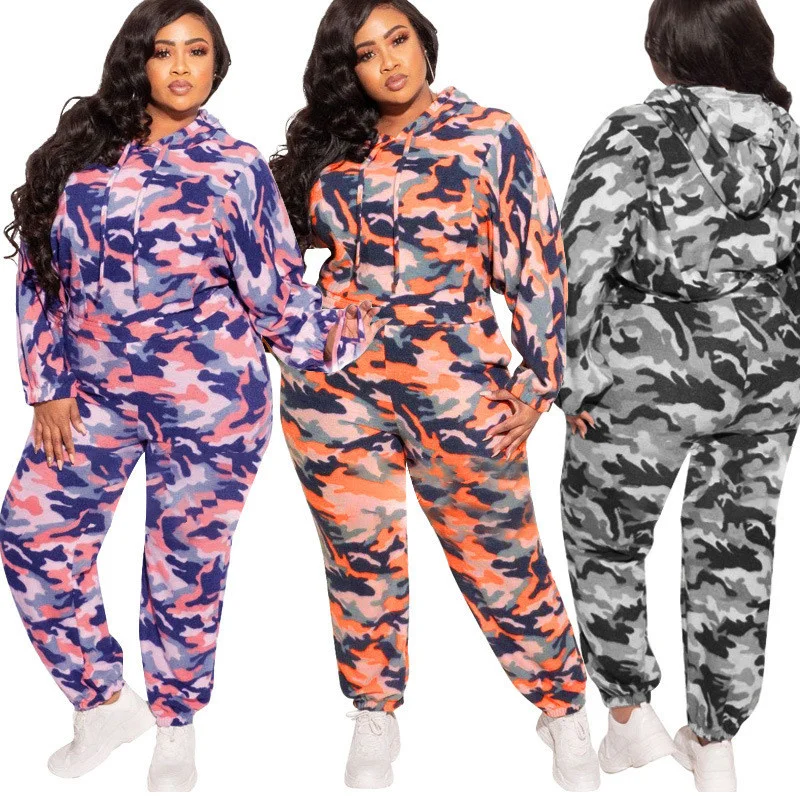 Plus Size Camouflage Two Piece Set Women Clothing Sweatsuit Sweatpants Sets Casual Jogger Fitness Outfits Who 3xl 4xl 5xl 6xl