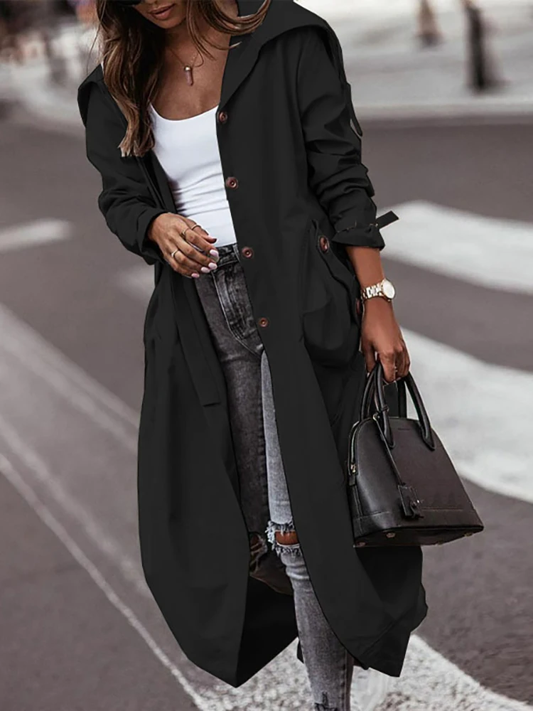 Elegant Female Solid Loose Long Coats Turn Down Collar Women Streetwear Skirt Trench Coats 2022 Autumn Winter Casual Outerwear