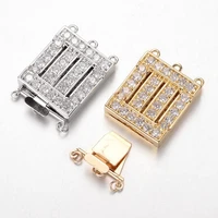 4 sets brass cubic zirconia rectangle box clasps mixed color for diy necklace bracelet jewelry making accessories 32 5x22x6 4mm