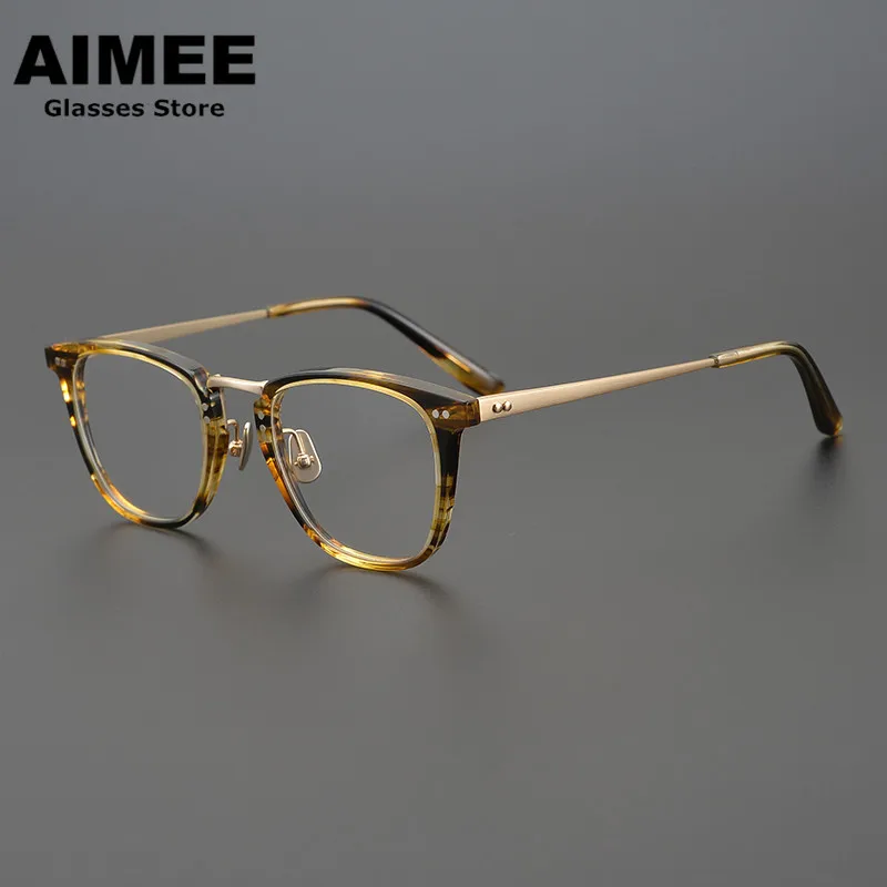 Titanium Alloy Men's Business Square Glasses Frame Women Acetate Prescription Eyeglasses Optical Lens Blue Light Myopia Eyewear