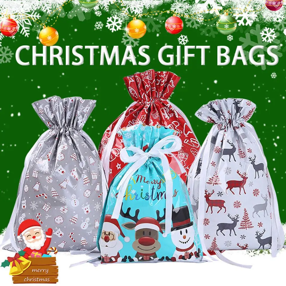 

5PCS Reusable Snowman Party Favor Gift Santa Claus Cookies Storage Christmas Candy Bags Baking Packaging Drawstring Bags
