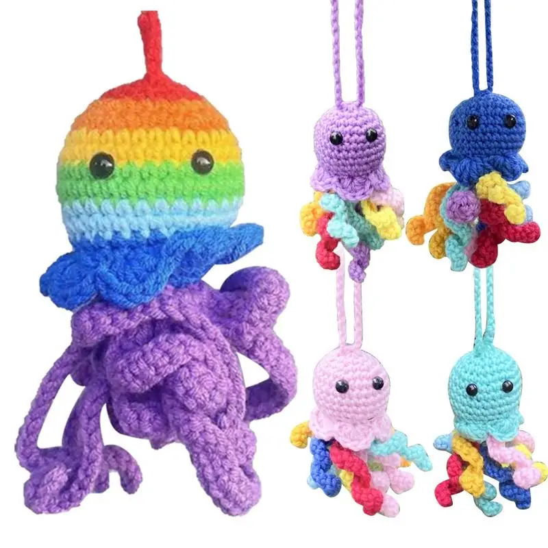 

Car Styling Ornaments Cute Octopus Crochet Rear View Mirror Pendants Creative Interior Decoration Accessories For Auto Home Bag