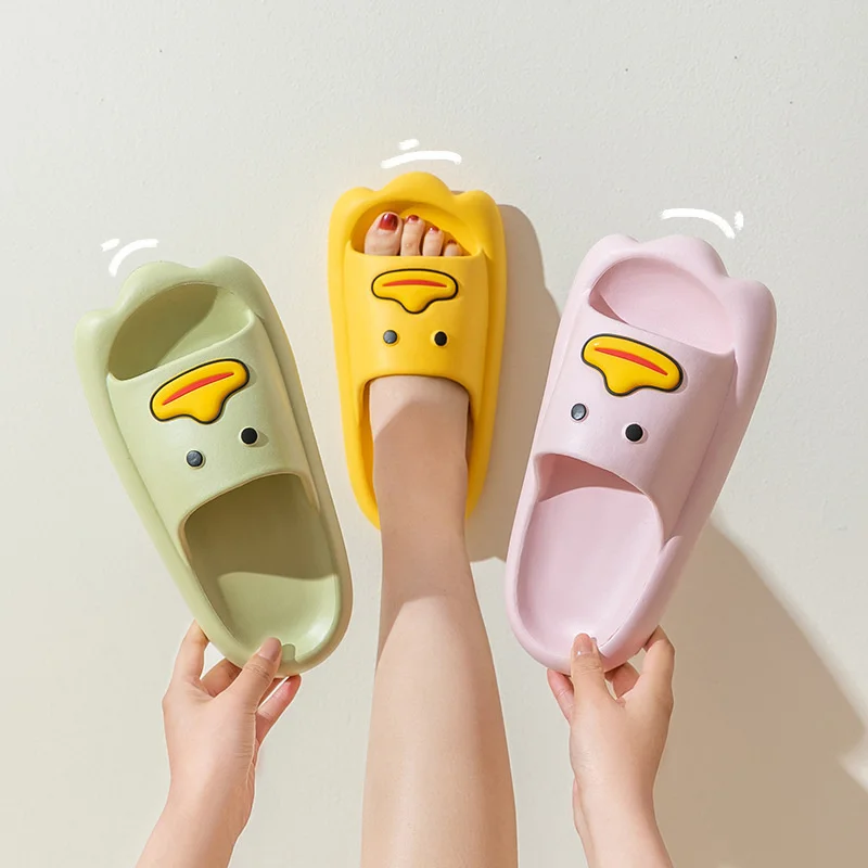 Women Sandals And Slippers Summer Cartoon Cute Yellow Duck Eva Soft Thick Soles Home Slippper Bathroom Non-slip Lovers