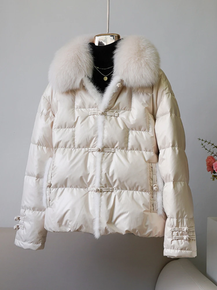 Натуральный натуральный лисьий меховой воротник 90% утиный пух пальто уличная